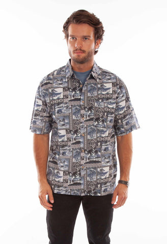 Scully Mens Hawaiian Island Midnight Sky 100% Cotton S/S Shirt