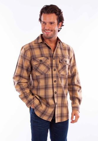 Scully Mens Heavyweight Flannel Tan Wool Blend L/S Shirt