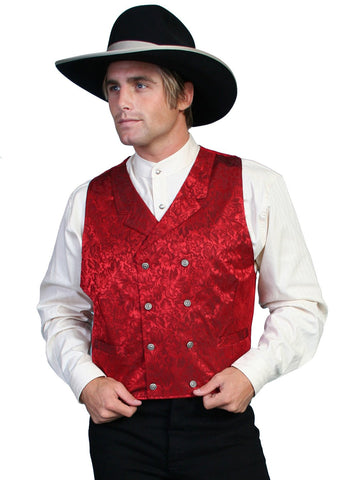 Scully Wahmaker Mens Red 100% Silk Silk Jacquard USA DB Vest