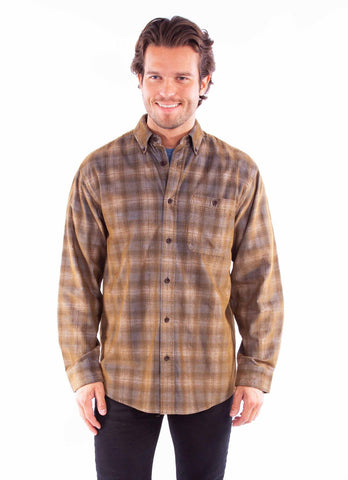 Scully Mens Corduroy Plaid Blue/Brown 100% Cotton L/S Shirt