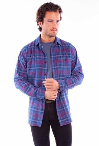 Scully Mens Corduroy Plaid Red/Blue 100% Cotton L/S Shirt