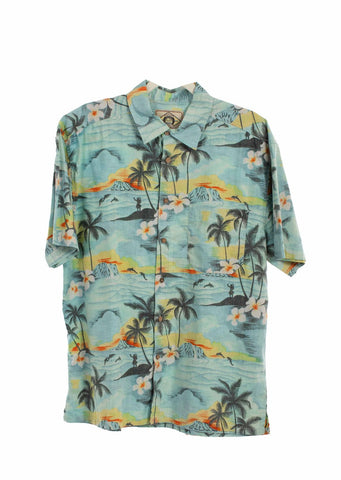 Scully Mens Hawaiian Scenery Aqua 100% Cotton S/S Shirt