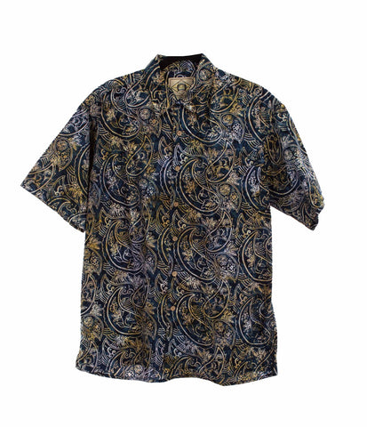 Scully Mens Paisley Batik Navy 100% Cotton S/S Shirt