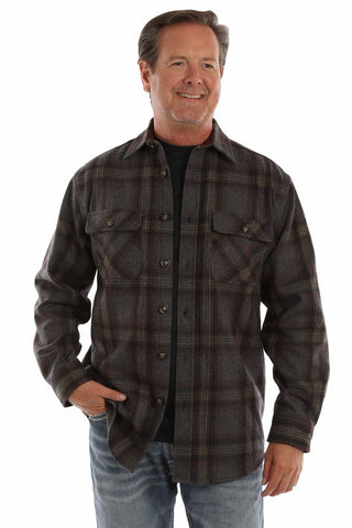 Scully Mens Faux Suede Elbow Patches Charcoal/Burgundy Wool Blend L/S Shirt
