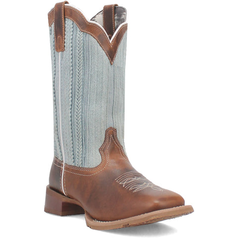 Laredo Womens Blue Moon Tan/Blue Leather Cowboy Boots
