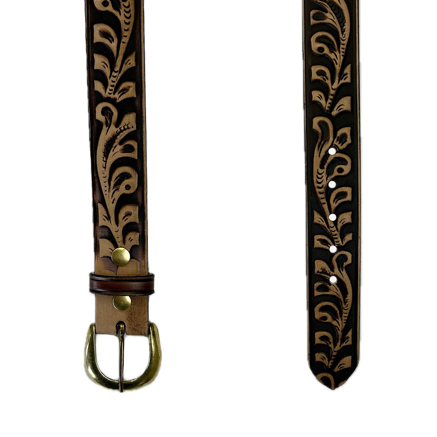 Rockmount Mens Classic Tooled Floral Walnut Leather Belt