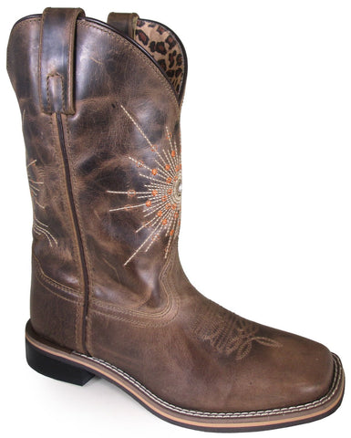 Smoky Mountain Womens Sunburst Wax Distress Brown Leather Cowboy Boots