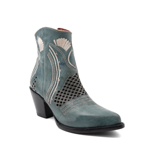 Ferrini Womens Savannah V-Toe Dusty Blue Leather Ankle Boots 8 B