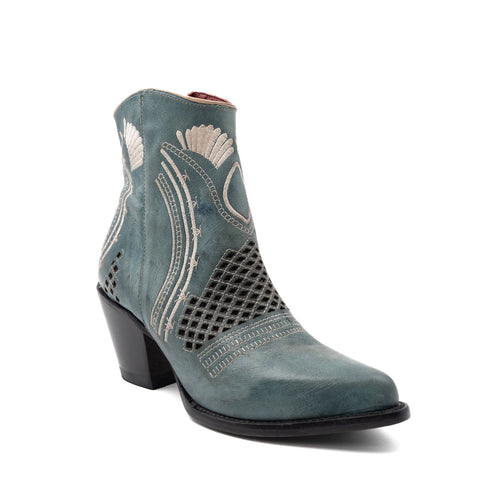 Ferrini Womens Savannah V-Toe Dusty Blue Leather Ankle Boots