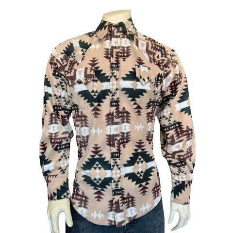 Rockmount Mens Native Pattern Western Brown/Tan Fleece L/S Shirt