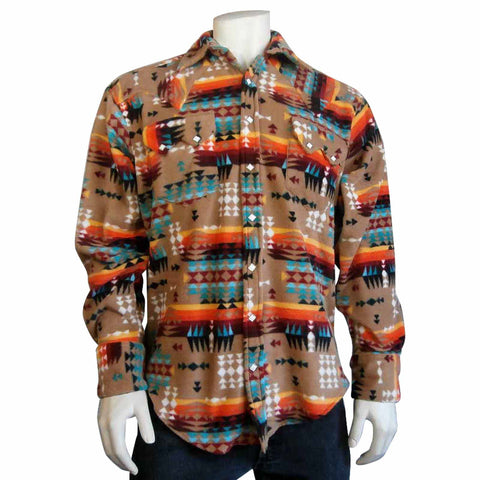Rockmount Mens Native Pattern Camel/Red 100% Polyester L/S Shirt