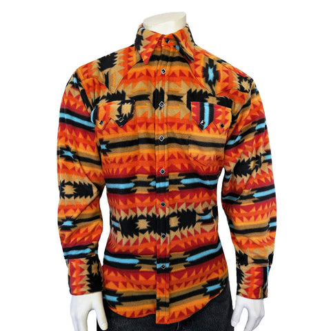 Rockmount Mens Native Pattern Western Red/Black Fleece L/S Shirt