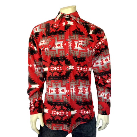 Rockmount Mens Native Pattern Western Red/Grey Fleece L/S Shirt