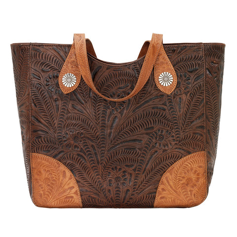 American West Womens Annies Secret Collection Zip Dark Brown Leather Tote Bag