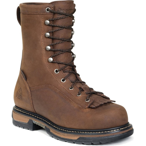Rocky Ironclad Mens DK Brown Leather 8in Steel Toe Waterproof Work Boots
