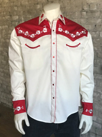Rockmount Mens Red/White 100% Cotton Loving You 2-Tone L/S Shirt