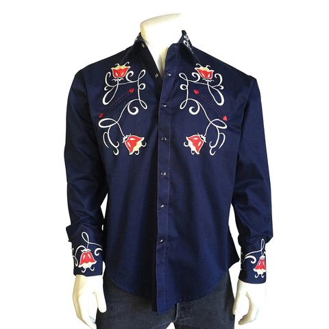 Rockmount Mens Art Deco Floral Navy 100% Cotton L/S Shirt