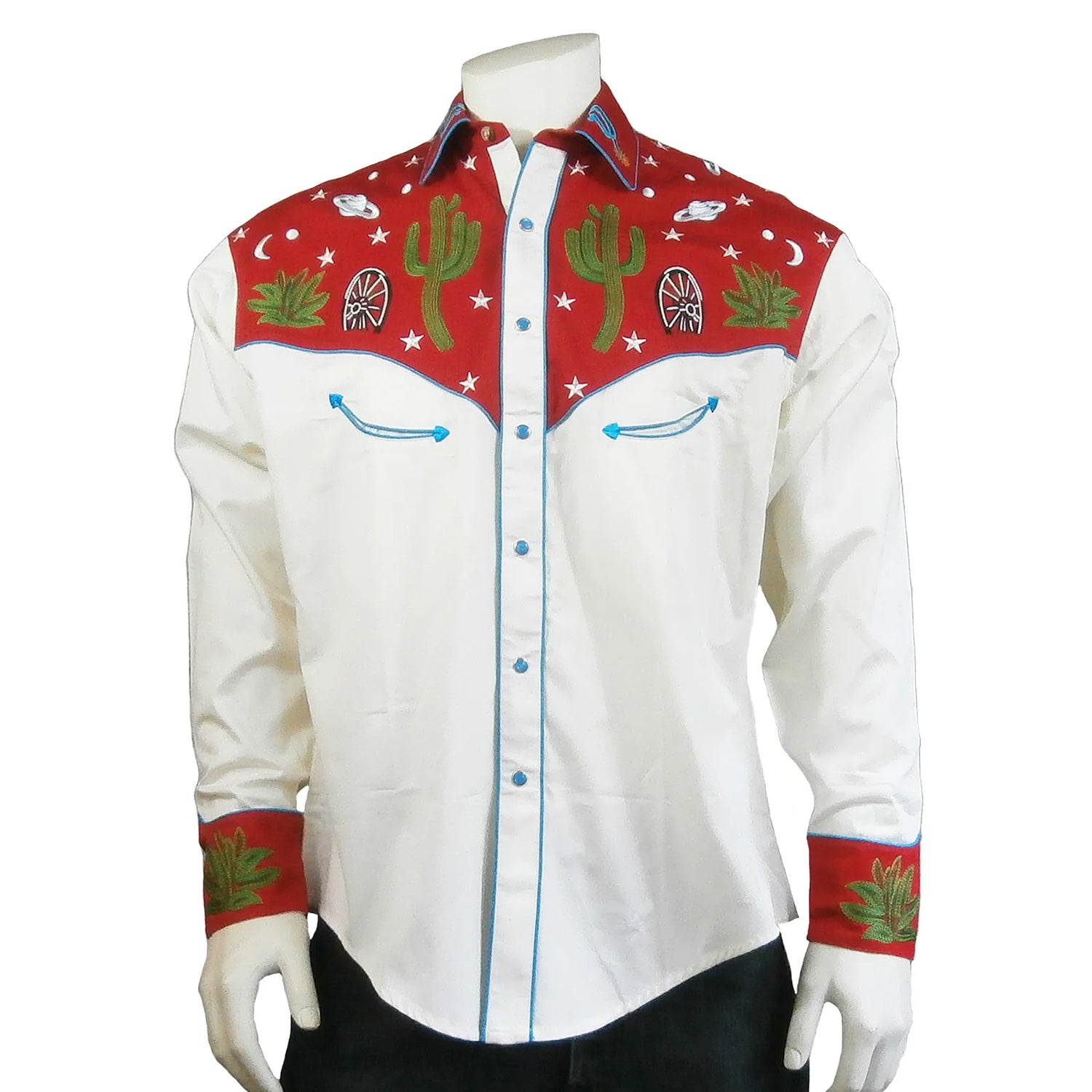 Rockmount Mens Cactus and Stars Red 100% Cotton L/S Shirt Rockmount Mens Cactus and Stars Red 100% Cotton L/S Shirt