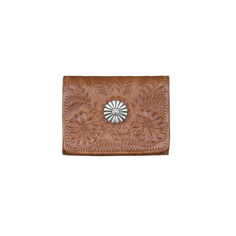 American West Womens Small Natural Tan Leather Trifold Wallet