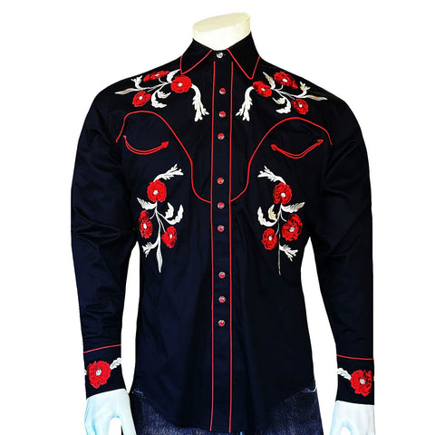 Rockmount Mens Cascading Floral Western Black 100% Cotton L/S Shirt