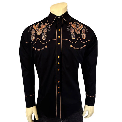 Rockmount Mens Dead Cowboy Guns Blazing Black 100% Cotton L/S Shirt