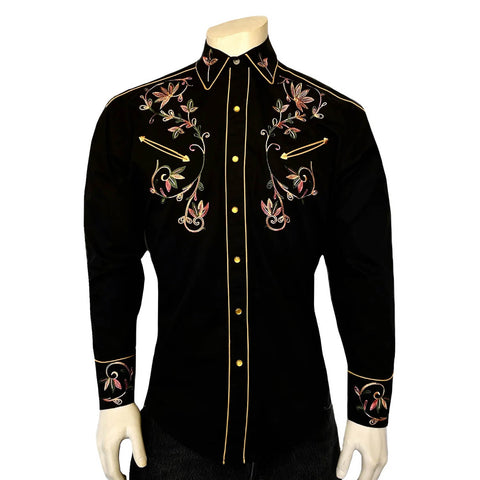 Rockmount Mens Vintage Variegated Floral Black 100% Cotton L/S Shirt