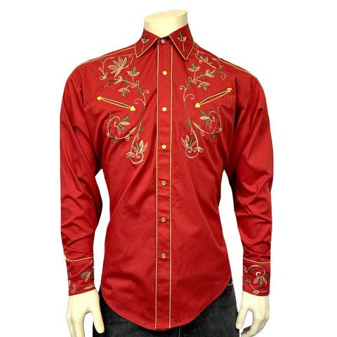 Rockmount Mens Vintage Variegated Floral Red 100% Cotton L/S Shirt