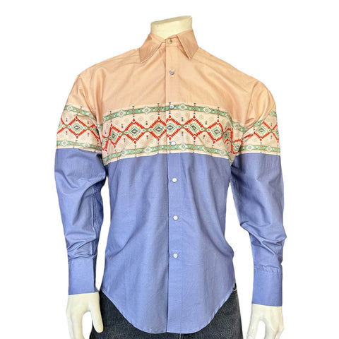 Rockmount Mens Native Pattern Peach/Blue 100% Cotton L/S Shirt