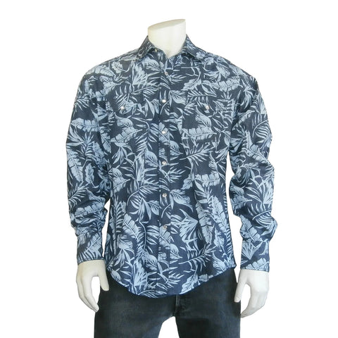 Rockmount Mens Floral Print Denim 100% Cotton L/S Shirt