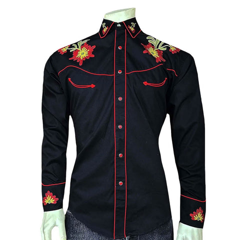 Rockmount Mens Floral Chenille Black 100% Cotton L/S Shirt