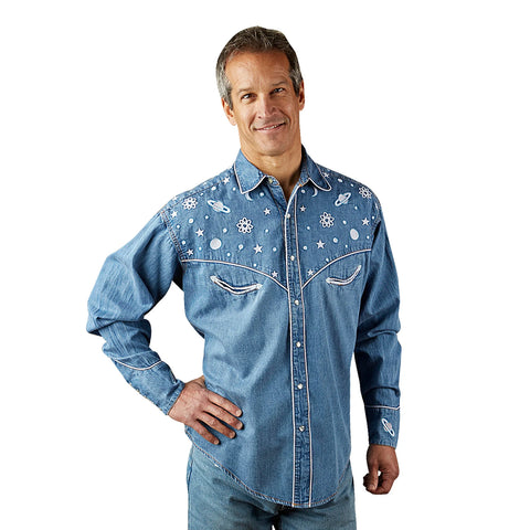 Rockmount Mens Out Of This World Denim 100% Cotton L/S Shirt