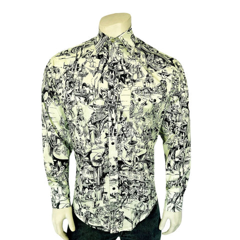 Rockmount Mens Deadwood Saloon Western Black/White 100% Cotton L/S Shirt