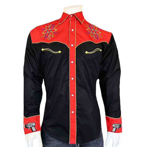 Rockmount Mens 2-Tone Atomic Cowboy Black/Red 100% Cotton L/S Shirt