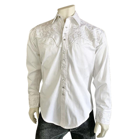 Rockmount Mens White/White 100% Cotton Vintage Tooling Embroidery L/S Shirt XS