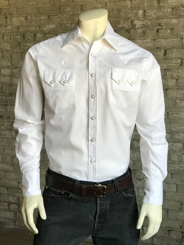Rockmount Mens White 100% Cotton Premium Herringbone Pima L/S Shirt