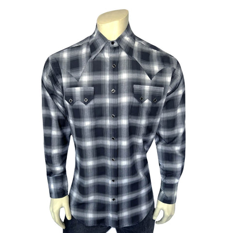 Rockmount Mens Shadow Plaid Western Black/Blue 100% Cotton L/S Shirt
