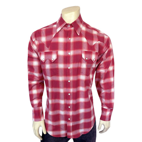 Rockmount Mens Shadow Plaid Western Red/White 100% Cotton L/S Shirt