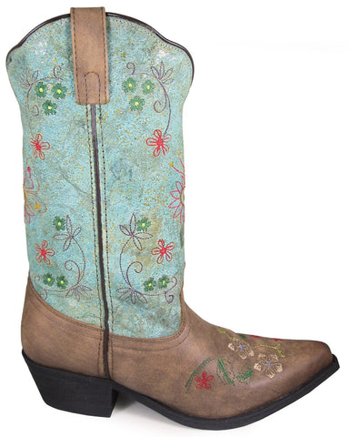 Smoky Mountain Womens Autumn Brown/Turquoise Leather Cowboy Boots