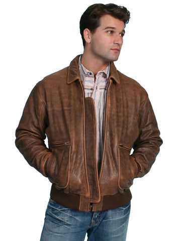 Scully Leather Mens Brown Antique Lamb Bi-Swing Bomber Jacket M