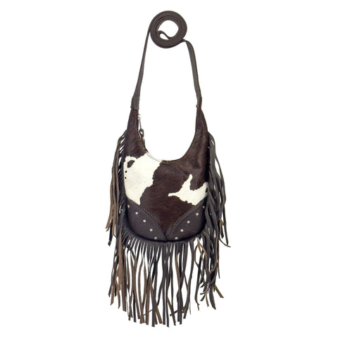 American West Womens Fringed Cowgirl Hobo Pony Hair-On Leather Crossbody Bag
