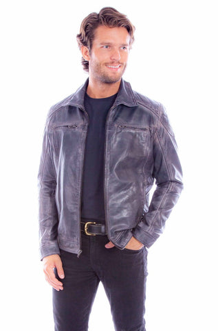 Scully Mens Zip Front Washed Grey Leather Leather Jacket XLT