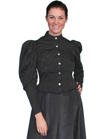 Scully Womens Wahmaker Classic 1880s Style Blouse Black Poly Blend Moire L/S M