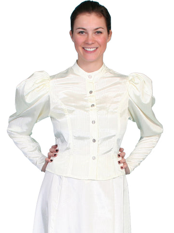 Scully Womens Wahmaker 1880s Style Blouse Natural Poly Blend Moire L/S