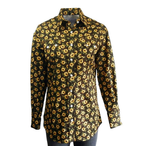 Rockmount Womens Vintage Floral Western Brown 100% Cotton L/S Shirt