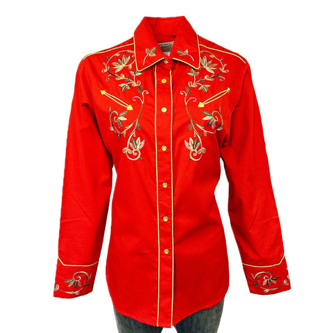 Rockmount Womens Vintage Variegated Floral Red 100% Cotton L/S Shirt