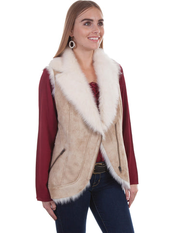 Scully Womens Beige Faux Fur Boho Vest XL