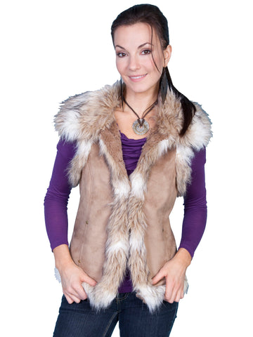 Scully Ladies Faux Microsuede Fur Vest Hazelnut 100% Polyester XXL