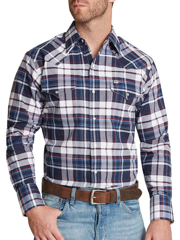 Ely and Walker Mens Wrinkle Resistance Plaid Navy Poly/Cotton L/S Shirt
