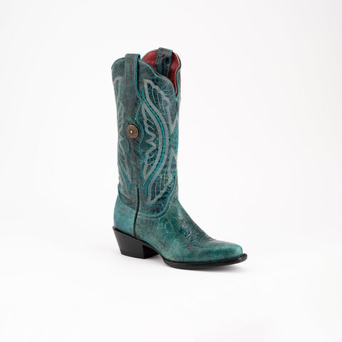 Ferrini Womens Twilight Teal Leather Cowboy Boots