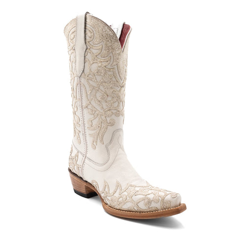 Ferrini Womens Starlight V-Toe White Leather Cowboy Boots